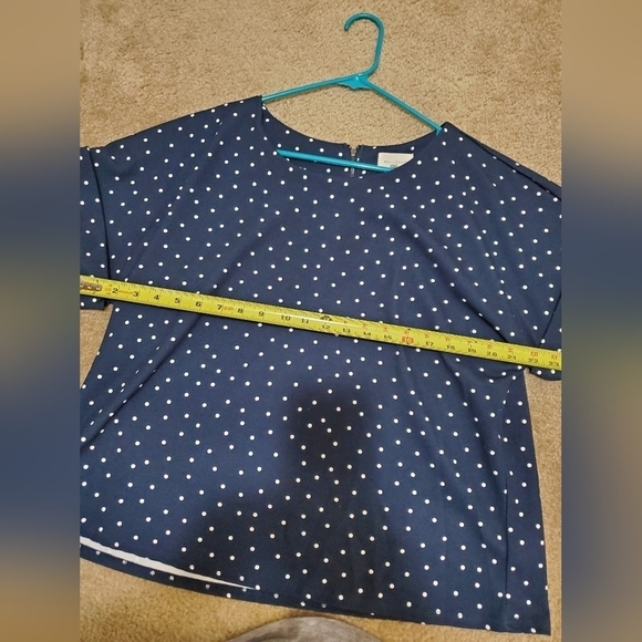 Navy Blue White Pokadot Dressy Zip Up Shirt - Picture 13 of 16